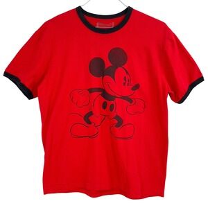 Disney Store Mens Mickey Mouse Ringer T-Shirt Red Organic Cotton Unisex L